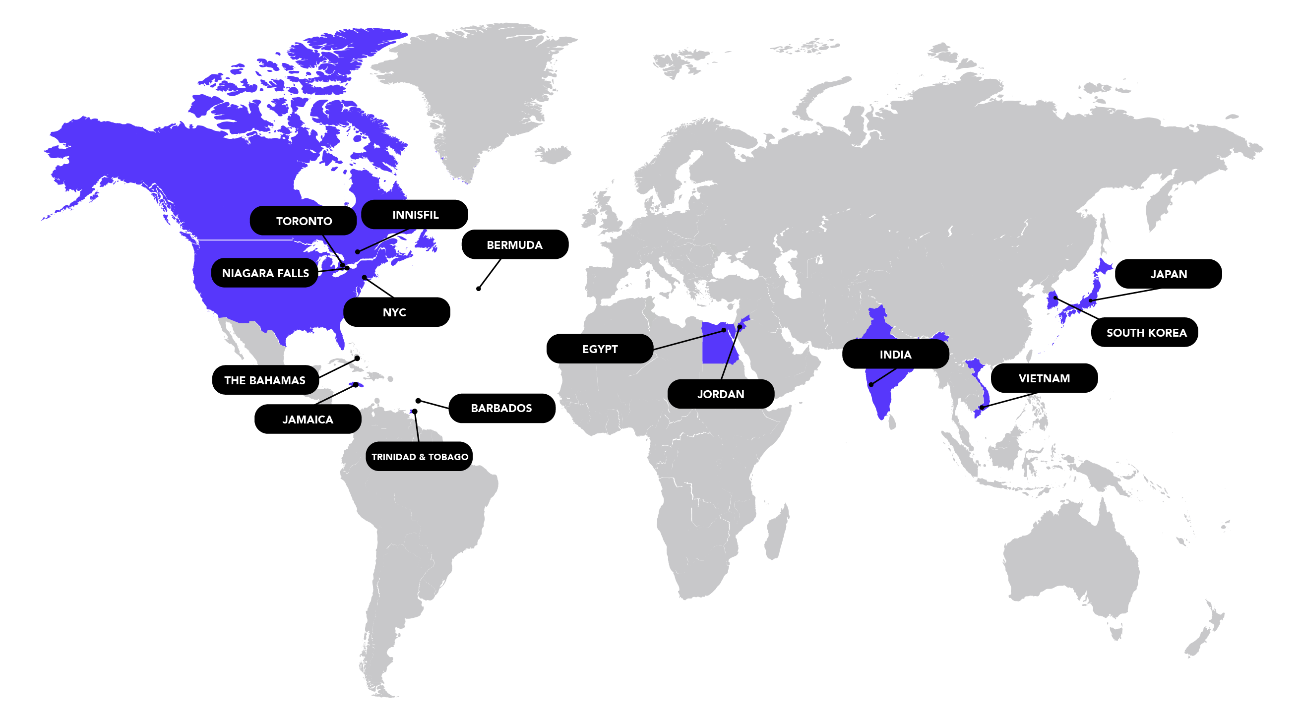 World Map with the countries were the DMZ is present