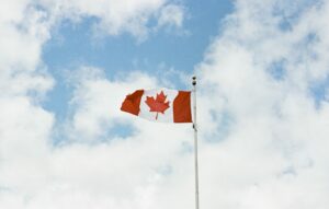 Canadian flag in the sky